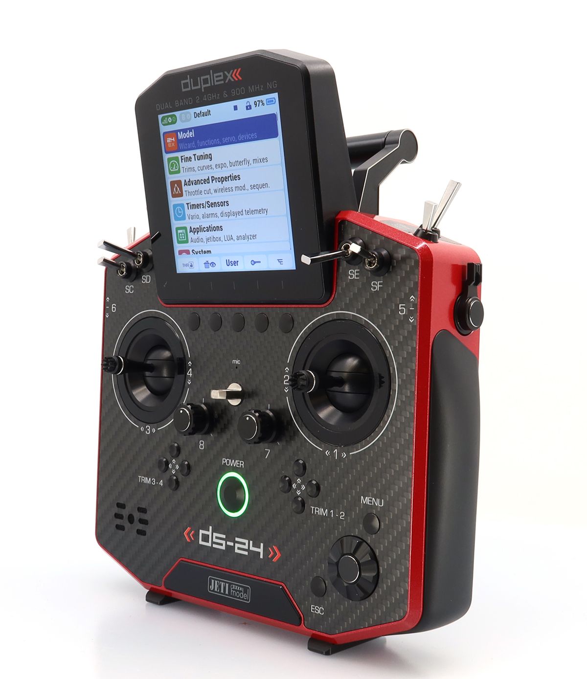 Jeti Duplex 2.4 EX DS24 II Carbon Line Ruby Lacquer Multi Mode Transmitter with REX12 Receiver