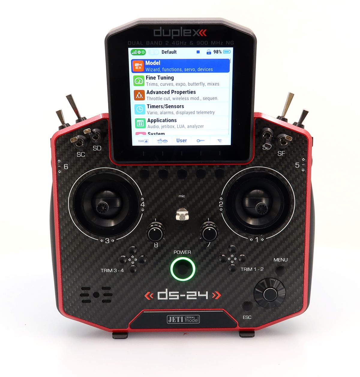 Jeti Duplex 2.4 EX DS24 II Carbon Line Ruby Lacquer Multi Mode Transmitter with REX12 Receiver