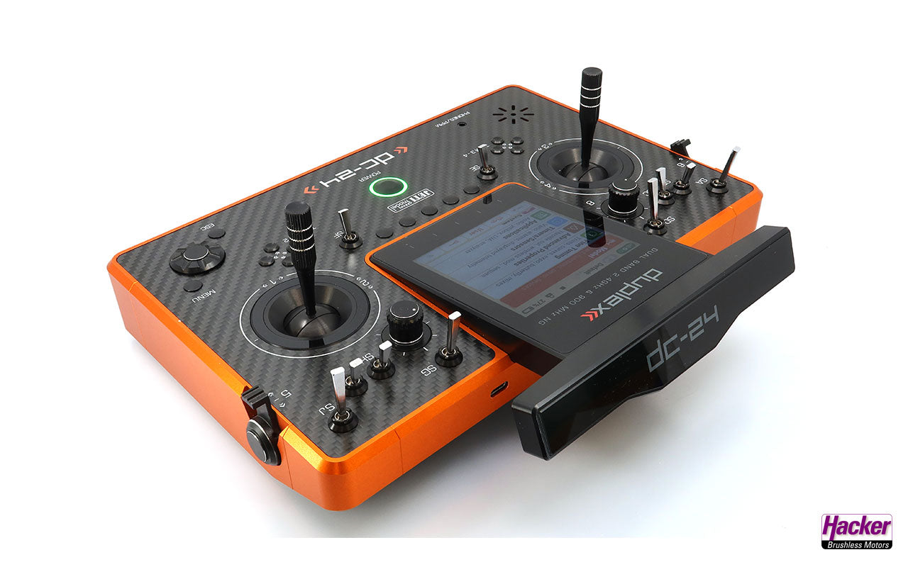 Jeti Duplex Tray Transmitter DC-24 II Rev.2 - Carbon Line Orange DC24 with REX 12 Assist Receiver & Case
