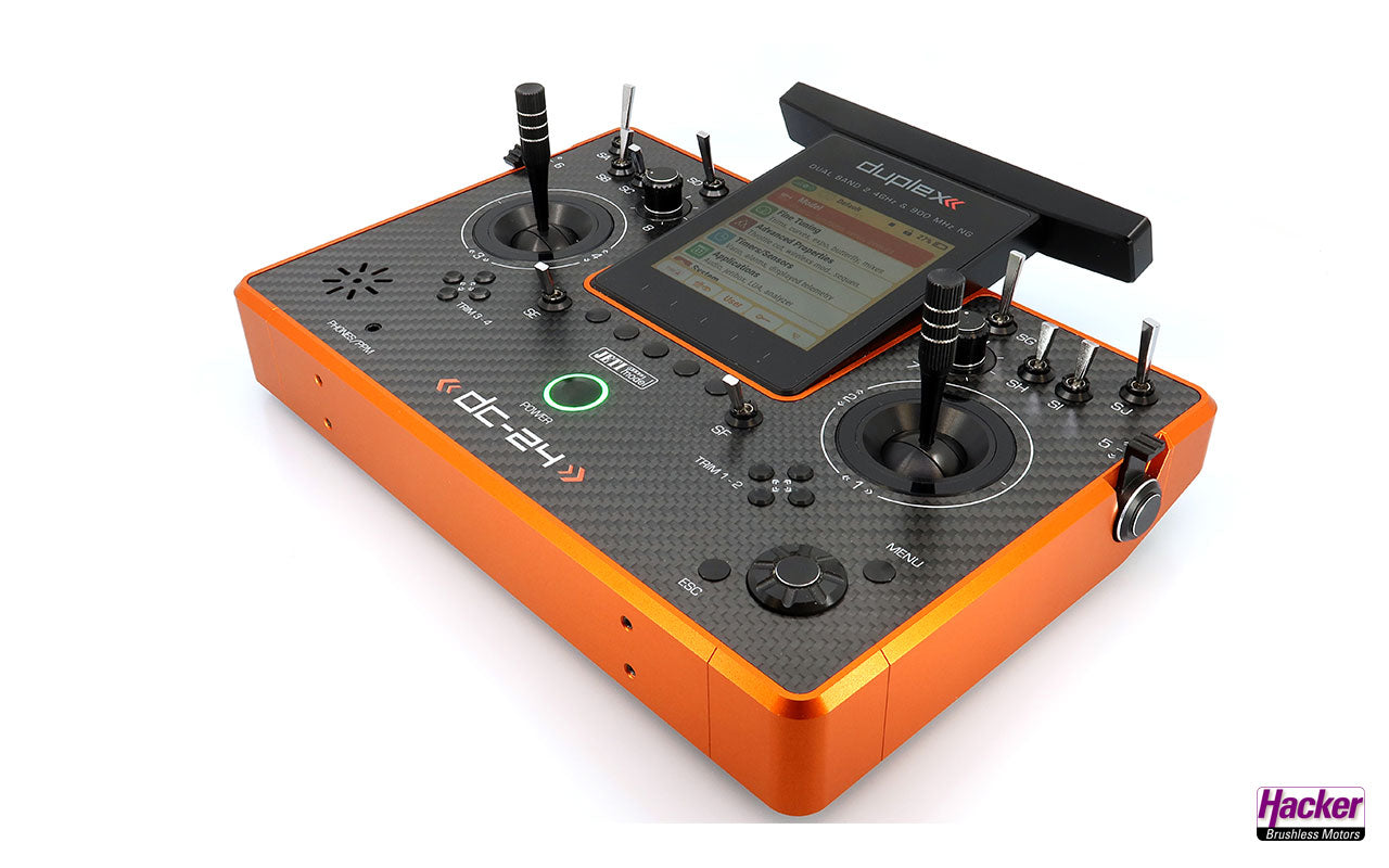 Jeti Duplex Tray Transmitter DC-24 II Rev.2 - Carbon Line Orange DC24 with REX 12 Assist Receiver & Case