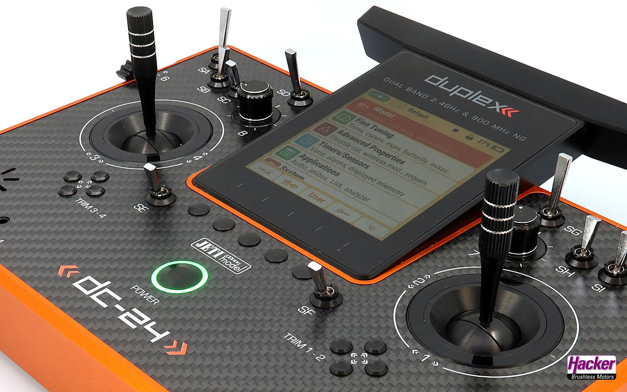 Jeti Duplex Tray Transmitter DC-24 II Rev.2 - Carbon Line Orange DC24 with REX 12 Assist Receiver & Case