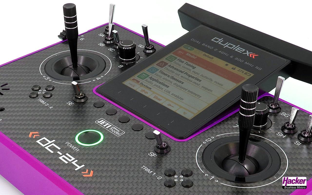 Jeti Duplex Tray Transmitter DC-24 II Rev.2 - Carbon Line Purple DC24 with REX 12 Assist Receiver & Case