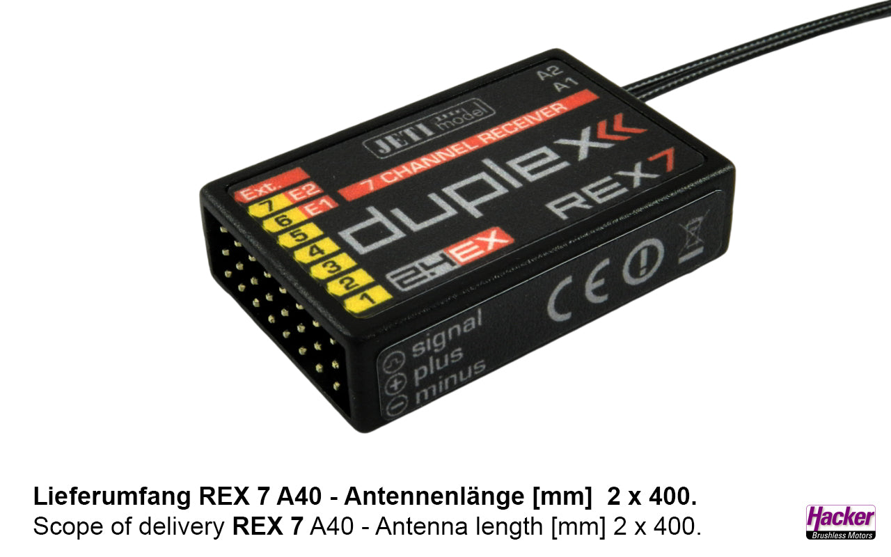 Jeti Duplex 2.4EX Receiver REX7 With Antenna 40mm JDEX-RR7-A40