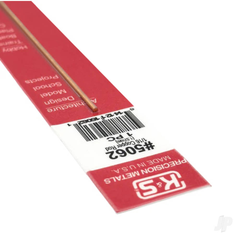 K&S 12in 1/16 Round Copper Rod (1pc) KNS5062