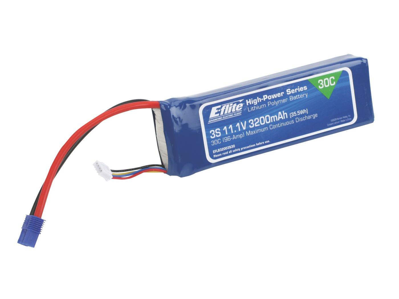 E-Flite 3200mAh 3S 11.1V 30C LiPo, 12AWG EC3 EFLB32003S30