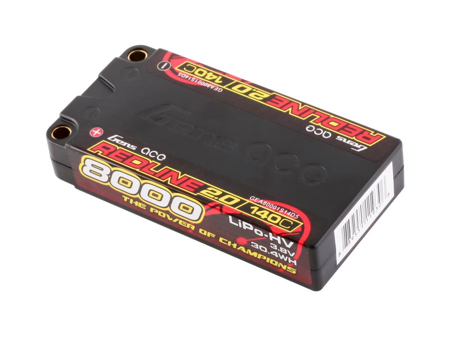 Gens Ace Li-Po HV Car Hard Case 1S2P 3.8V 8000mAh 140C RL2 Short 5mm GC1H8000S-140G5