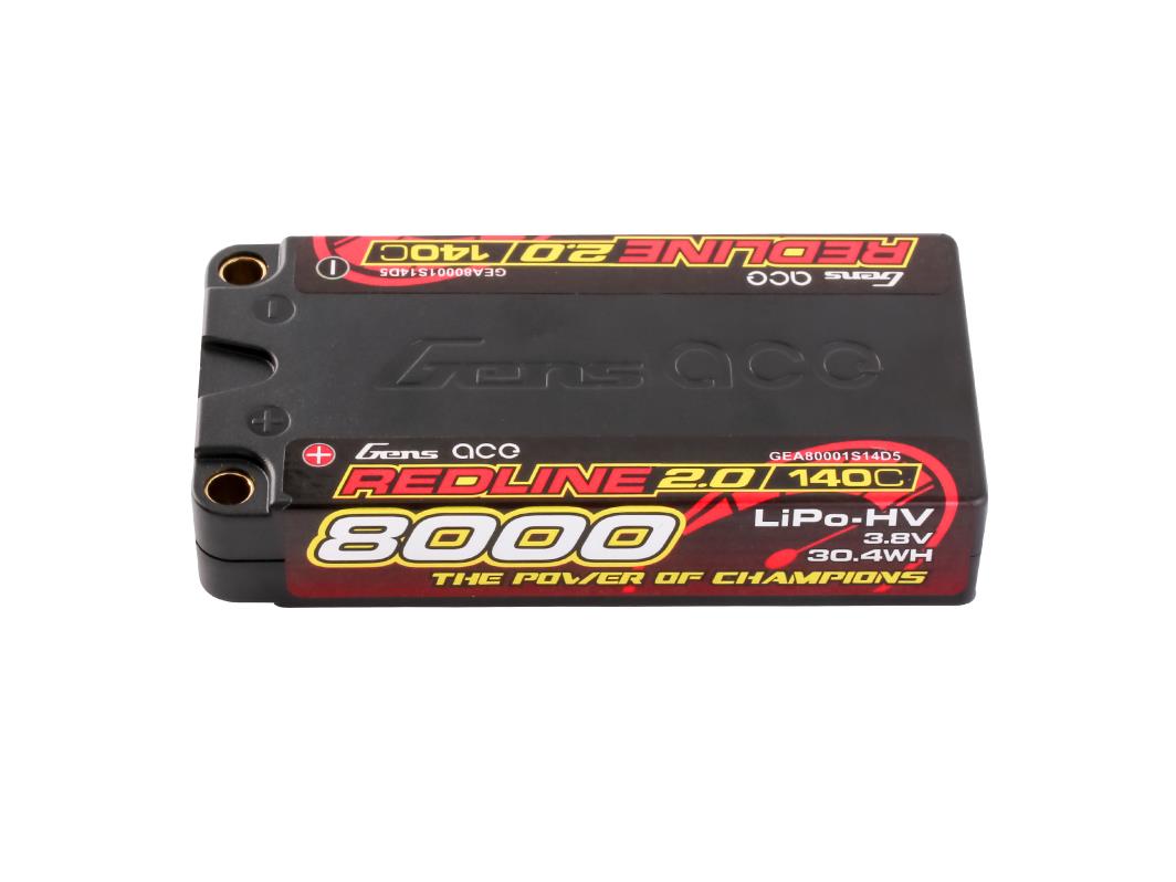 Gens Ace Li-Po HV Car Hard Case 1S2P 3.8V 8000mAh 140C RL2 Short 5mm GC1H8000S-140G5