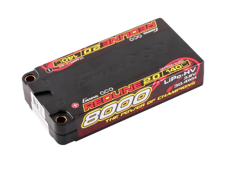 Gens Ace Li-Po HV Car Hard Case 1S2P 3.8V 8000mAh 140C RL2 Short 5mm GC1H8000S-140G5