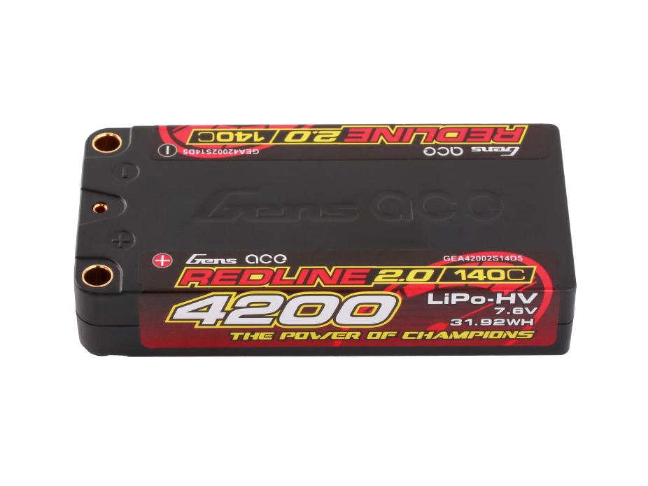 Gens Ace Li-Po HV Car Hard Case 2S1P 7.6V 4200mAh 140C RL2 Short 5mm GC2H4200S-140G5