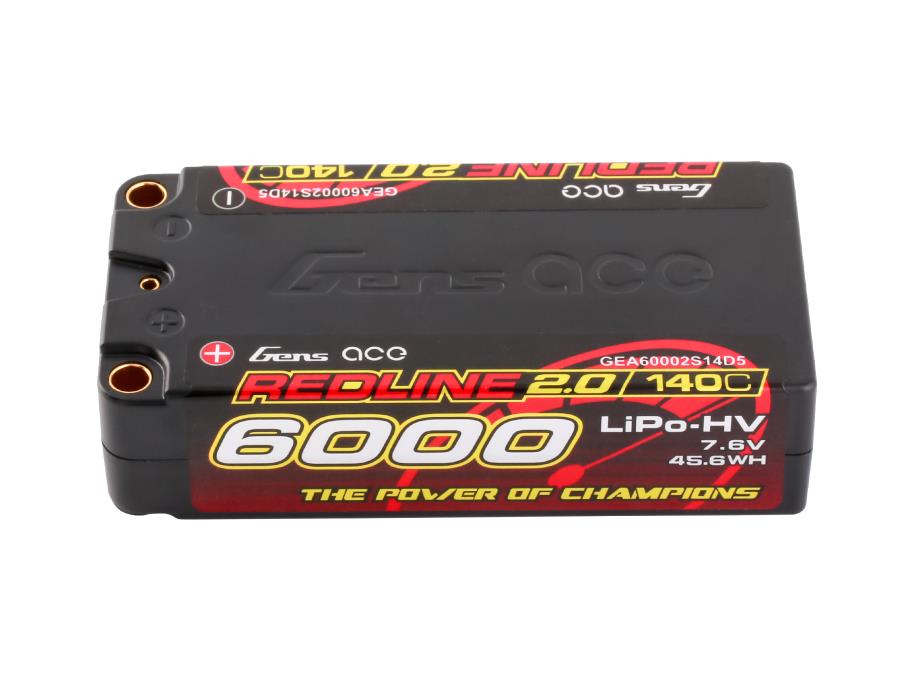 Gens Ace Li-Po HV Car Hard Case 2S2P 7.6V 6000mAh 140C RL2 Short 5mm GC2H6000S-140G5