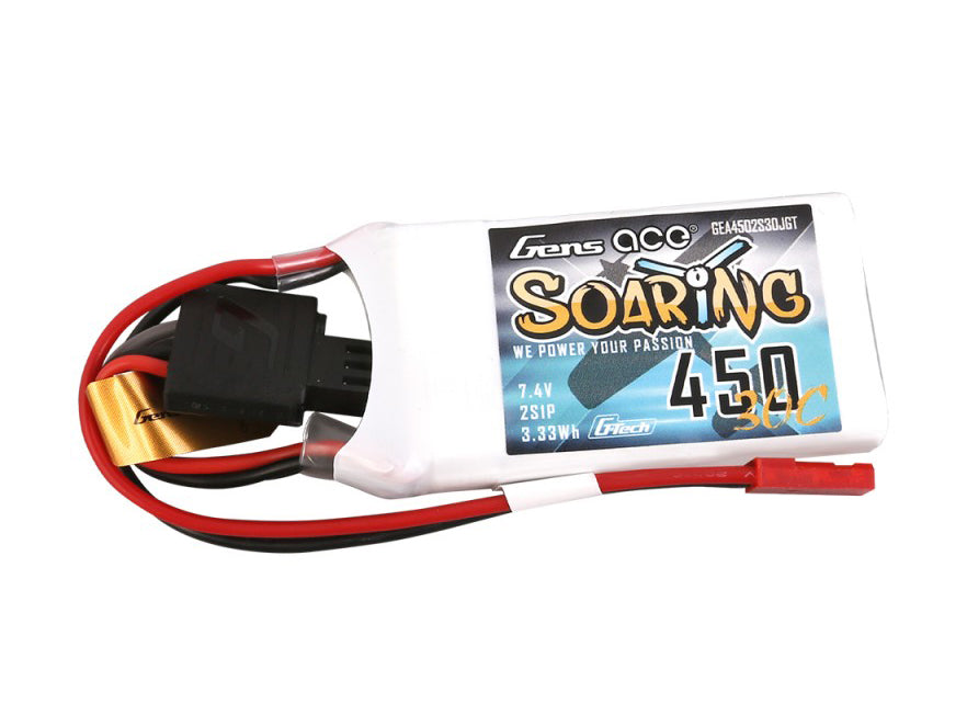 Gens Ace Li-Po G-Tech 2S 7.4V 450mAh 30C Soaring with BEC GT2S0450-30B