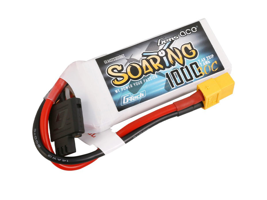 Gens Ace Li-Po G-Tech 2S 7.4V 1000mAh 30C Soaring with XT60 GT2S1000-30X6