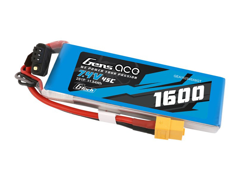 Gens Ace Li-Po G-Tech 2S 7.4V 1600mAh 45C with XT60 GT2S1600-45X6