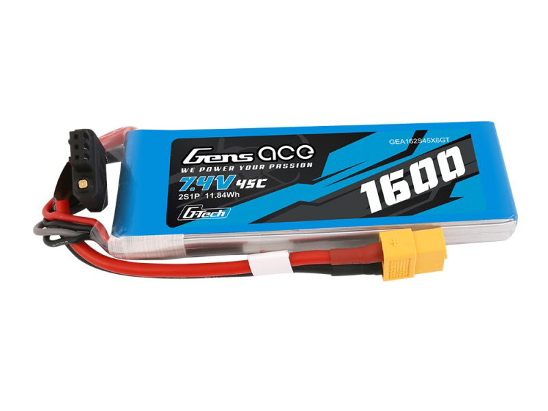 Gens Ace Li-Po G-Tech 2S 7.4V 1600mAh 45C with XT60 GT2S1600-45X6