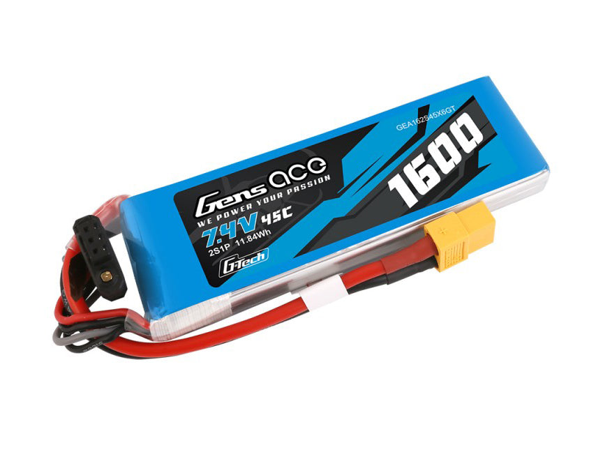 Gens Ace Li-Po G-Tech 2S 7.4V 1600mAh 45C with XT60 GT2S1600-45X6