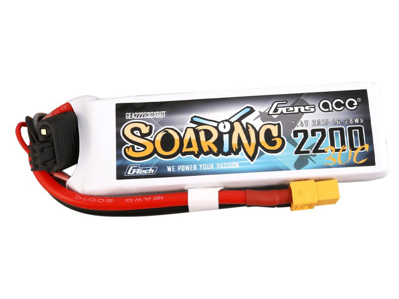 Gens Ace Li-Po G-Tech 2S 7.4V 2200mAh 30C Soaring with XT60 GT2S2200-30X6