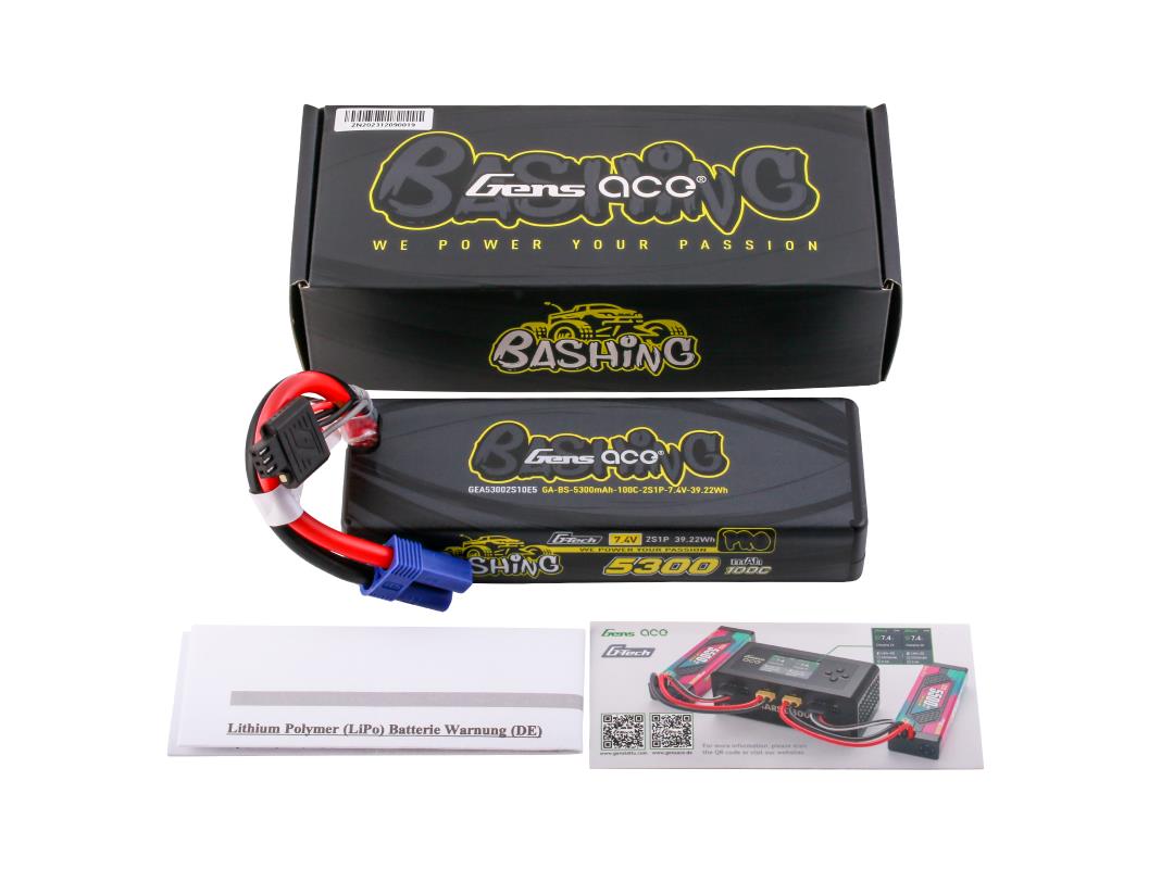 Gens Ace Li-Po Car G-Tech 2S 7.4V 5300mAh 100C Bashing w/EC5 GT2S5300-100E5