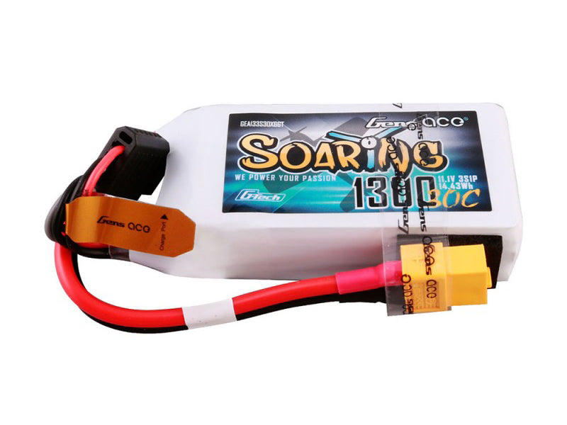 Gens Ace Li-Po G-Tech 3S 11.1V 1300mAh 30C Soaring with XT60 GT3S1300-30X6