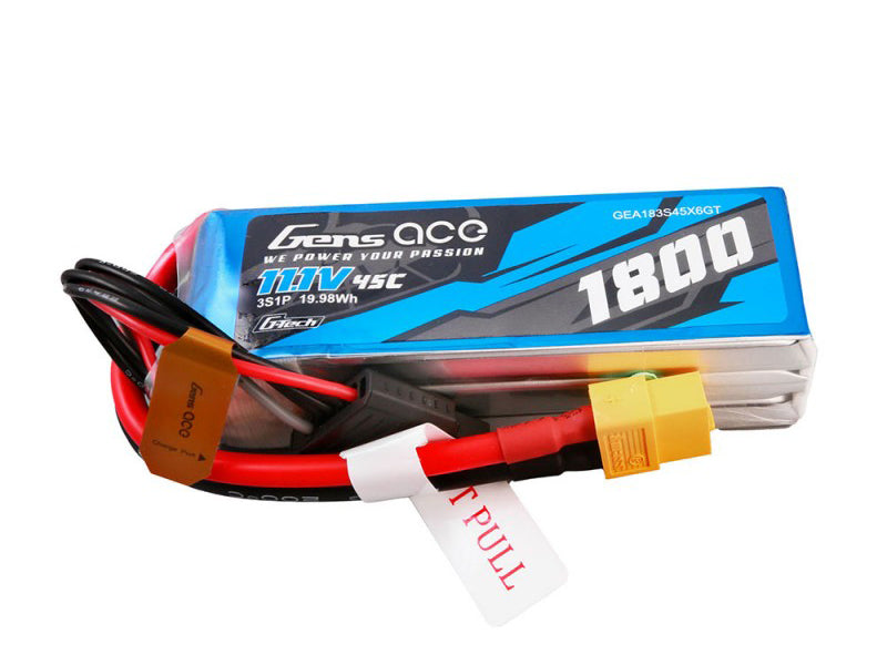 Gens Ace Li-Po G-Tech 3S 11.1V 1800mAh 45C with XT60 GT3S1800-45X6