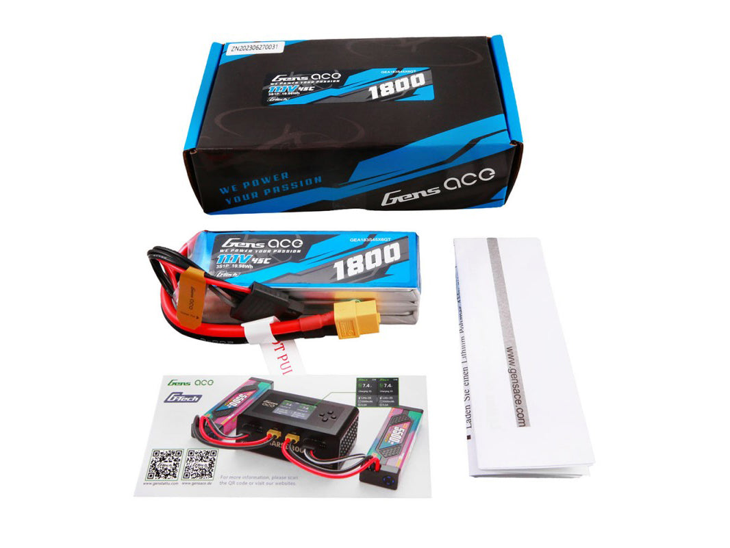 Gens Ace Li-Po G-Tech 3S 11.1V 1800mAh 45C with XT60 GT3S1800-45X6