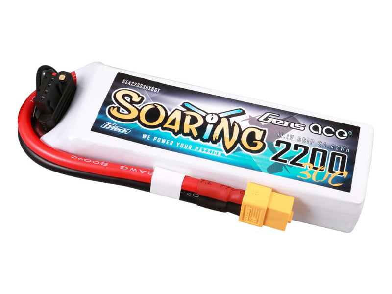 Gens Ace Li-Po G-Tech 3S 11.1V 2200mAh 30C Soaring with XT60 GT3S2200-30X6