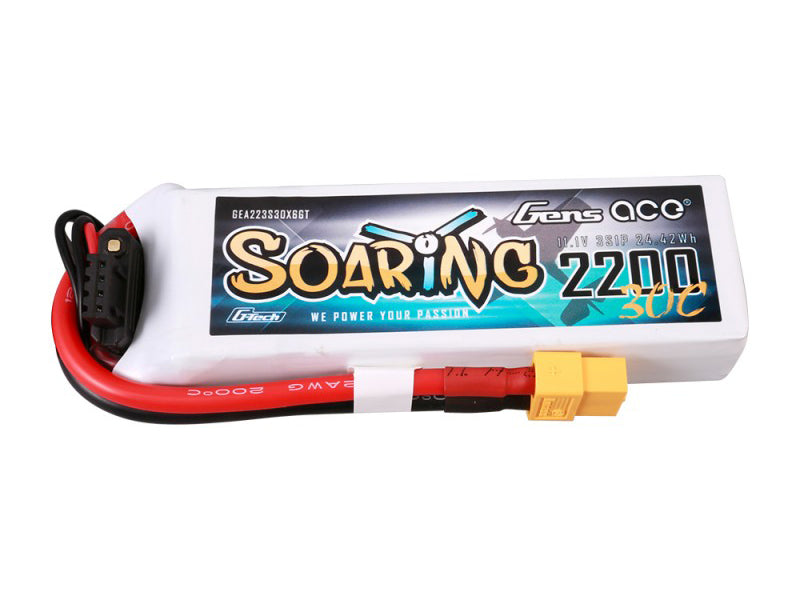 Gens Ace Li-Po G-Tech 3S 11.1V 2200mAh 30C Soaring with XT60 GT3S2200-30X6