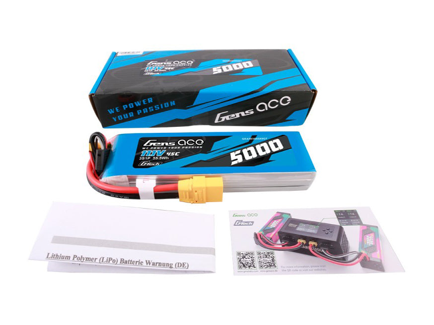 Gens Ace Li-Po G-Tech 3S 11.1V 5000mAh 45C with XT90 GT3S5000-45X9