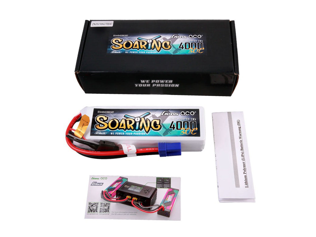 Gens Ace Li-Po G-Tech 4S 14.8V 4000mAh 30C Soaring with EC5 GT4S4000-30E5