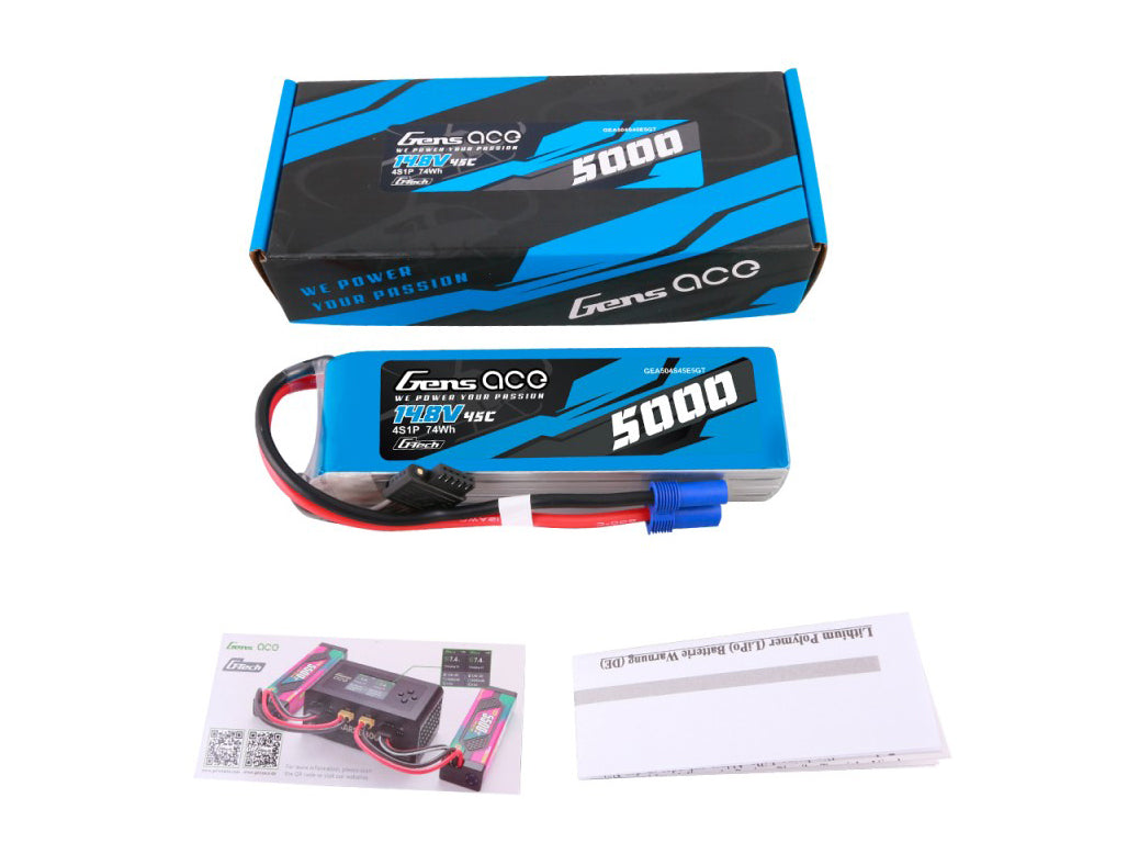 Gens Ace Li-Po G-Tech 4S 14.8V 5000mAh 45C with EC5 GT4S5000-45E5