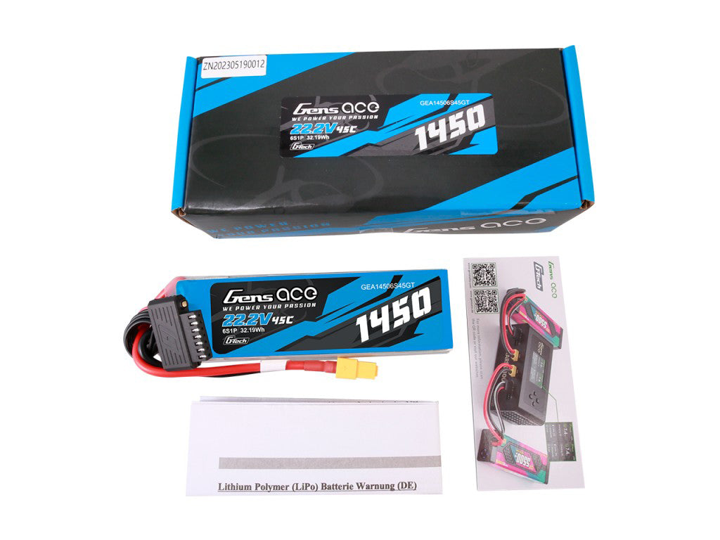 Gens Ace Li-Po G-Tech 6S 22.2V 1450mAh 45C with XT60 GT6S1450-45X6