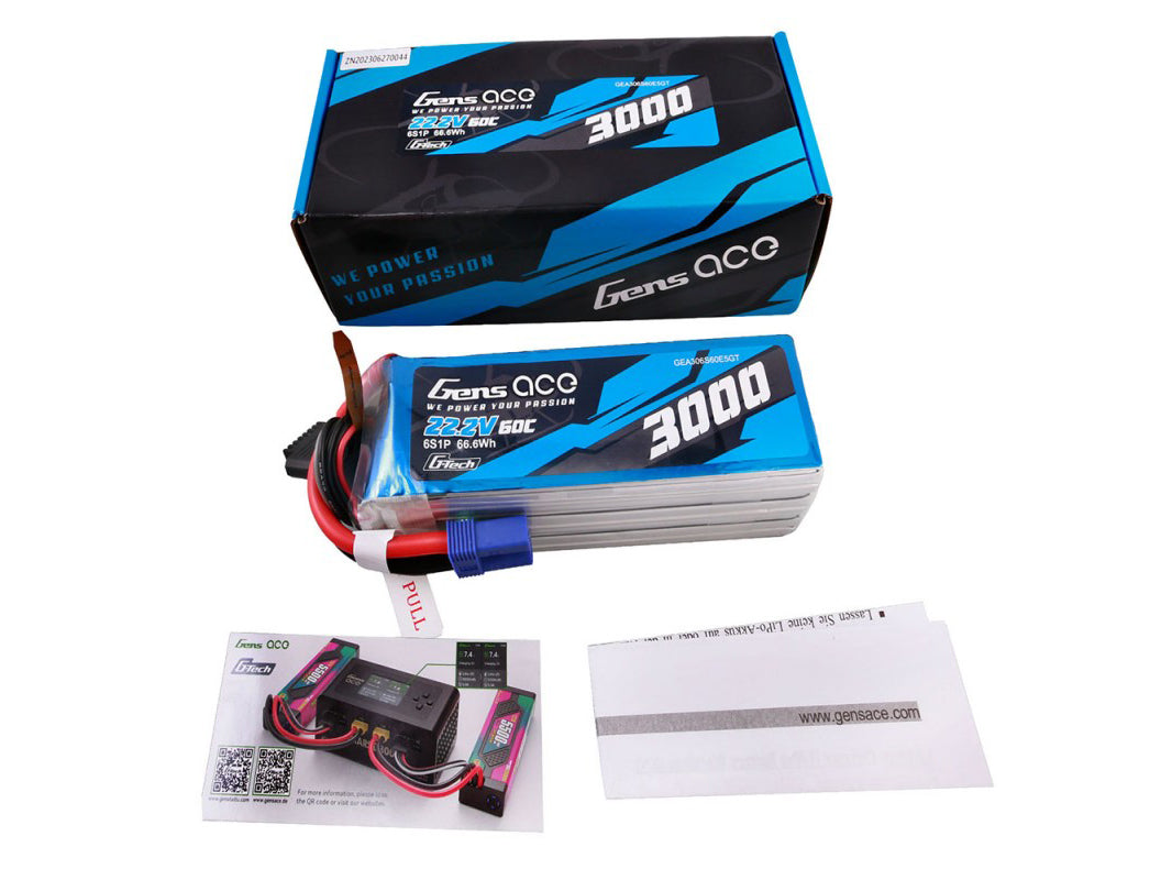 Gens Ace Li-Po G-Tech 6S 22.2V 3000mAh 60C with EC5 GT6S3000-60E5