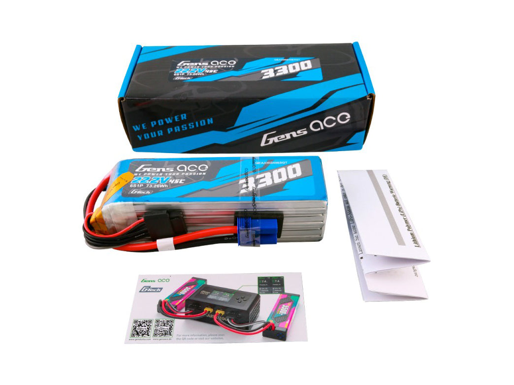 Gens Ace Li-Po G-Tech 6S 22.2V 3300mAh 45C with EC5 GT6S3300-45E5