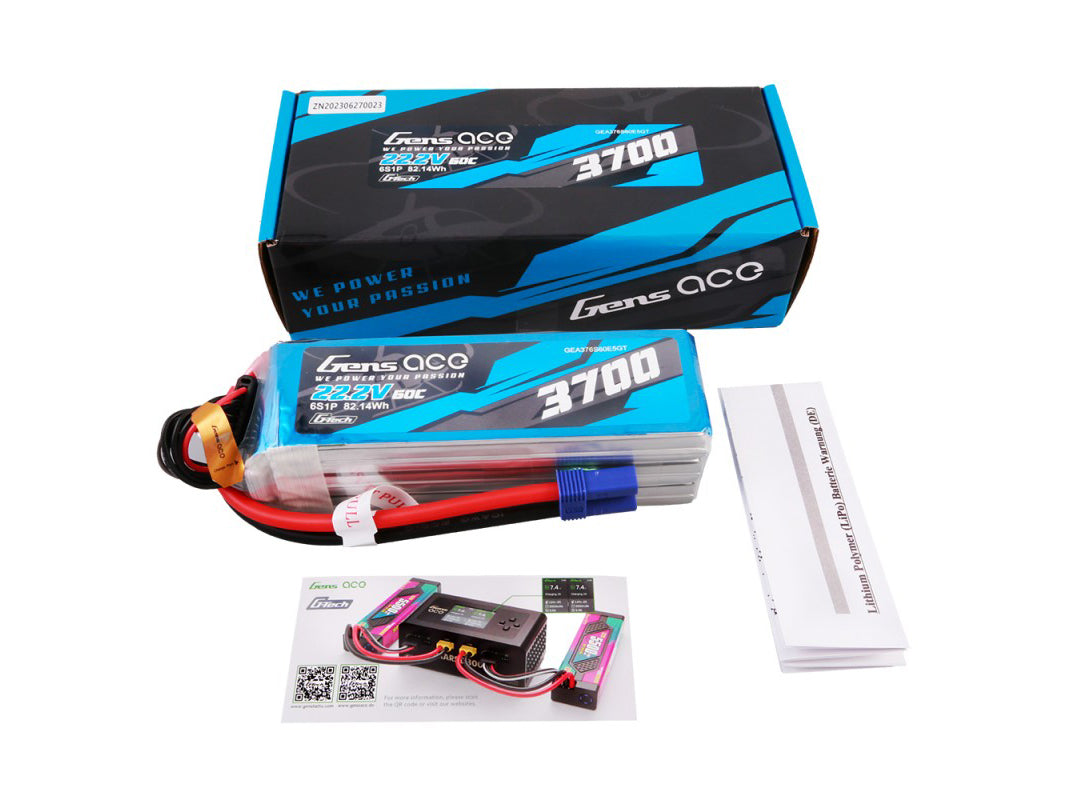 Gens Ace Li-Po G-Tech 6S 22.2V 3700mAh 60C with EC5 GT6S3700-60E5