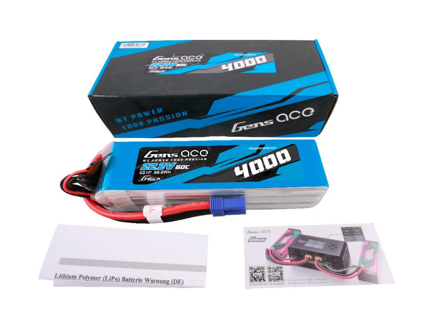 Gens Ace Li-Po G-Tech 6S 22.2V 4000mAh 60C with EC5 GT6S4000-60E5