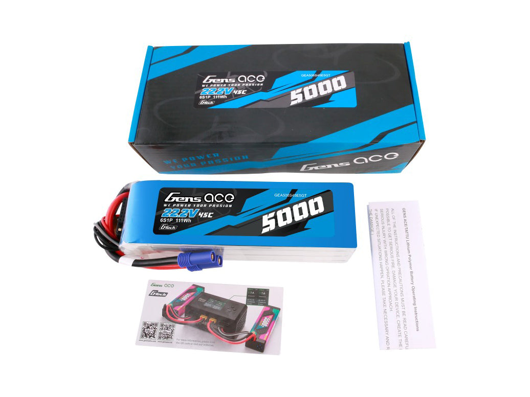 Gens Ace Li-Po G-Tech 6S 22.2V 5000mAh 45C with EC5 GT6S5000-45E5