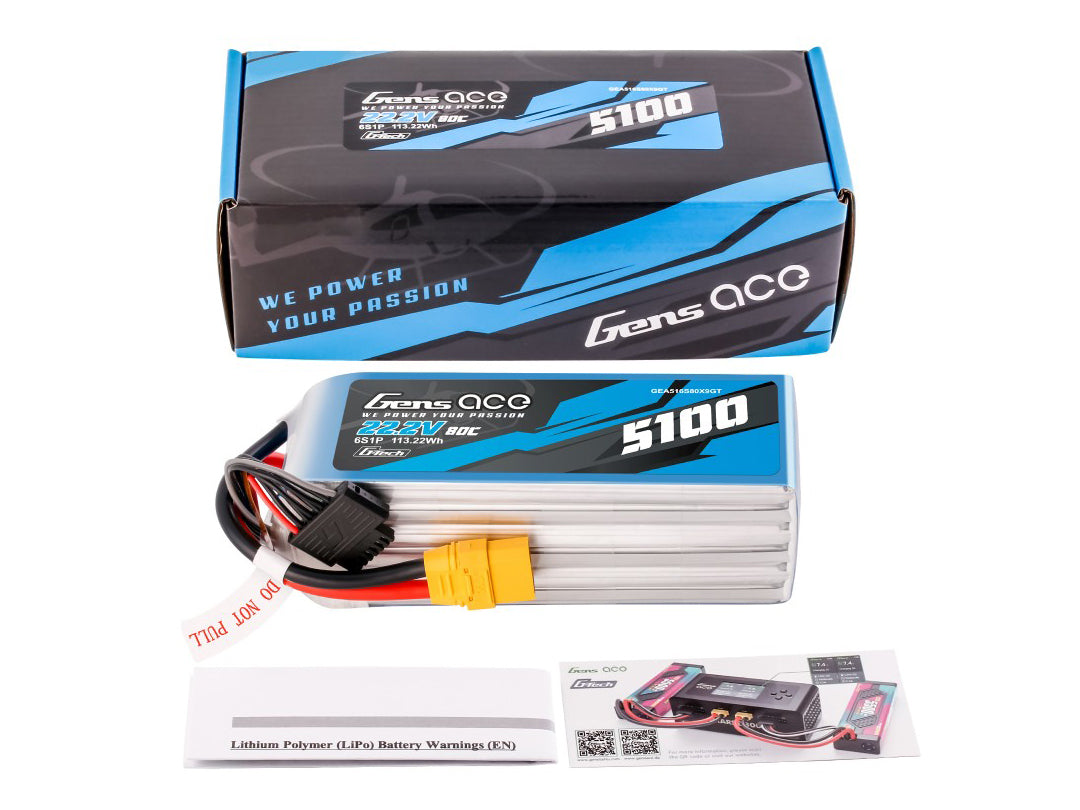 Gens Ace Li-Po G-Tech 6S 22.2V 5100mAh 80C with XT90 GT6S5100-80X9