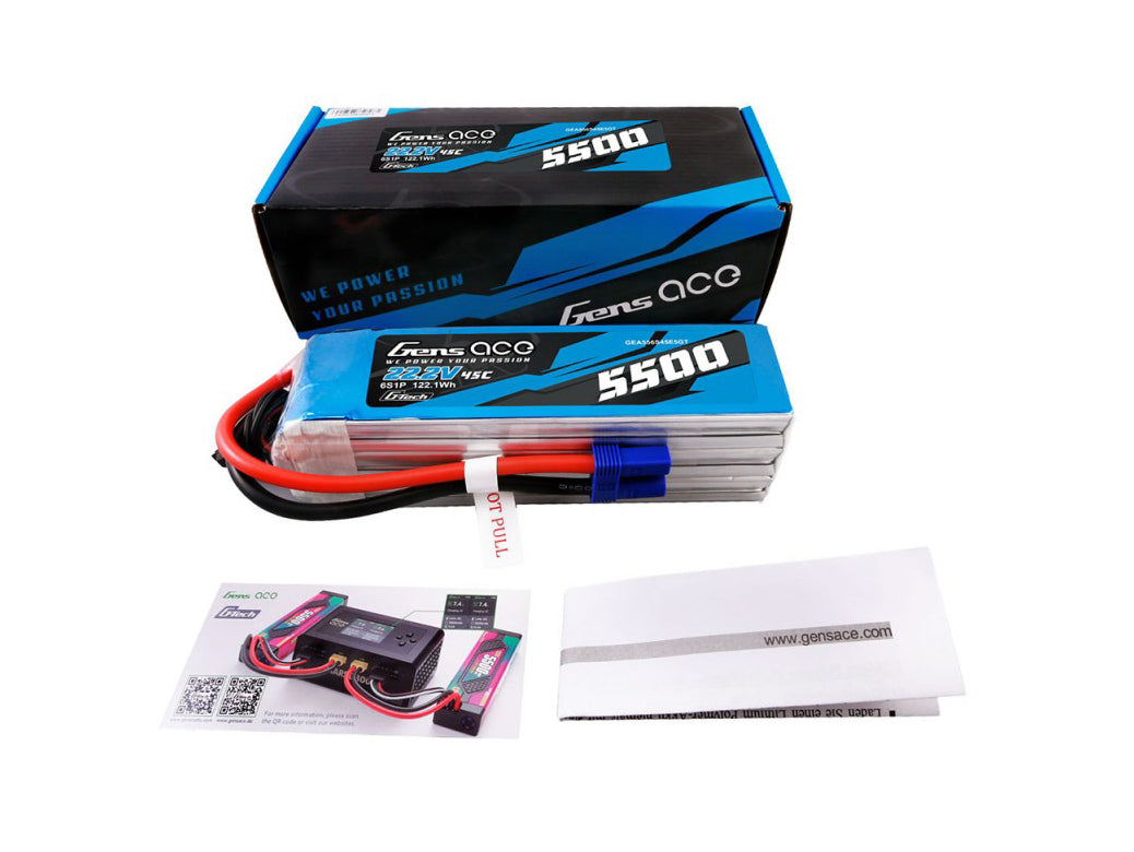 Gens Ace Li-Po G-Tech 6S 22.2V 5500mAh 45C with EC5 GT6S5500-45E5