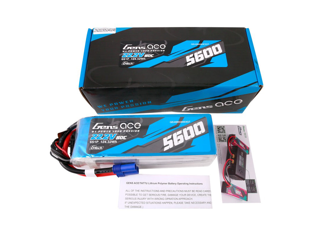 Gens Ace Li-Po G-Tech 6S 22.2V 5600mAh 80C with EC5 GT6S5600-80E5