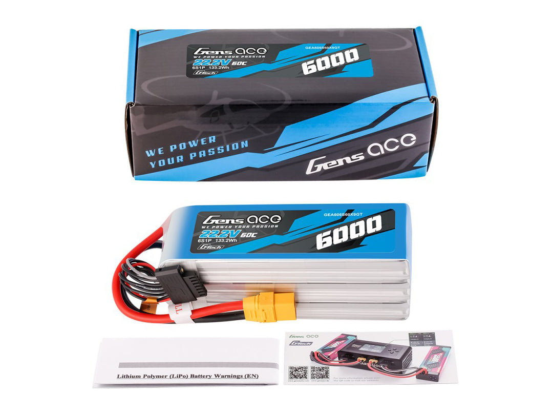 Gens Ace Li-Po G-Tech 6S 22.2V 6000mAh 60C with XT90 GT6S6000-60X9