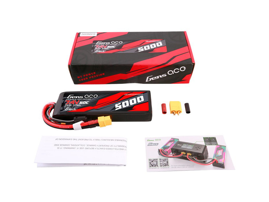 Gens Ace Li-Po G-Tech Car 2S 7.4V 5000mah 60C with XT60 GTC2S5000-60X6