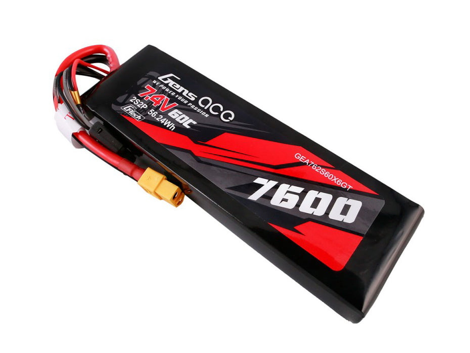 Gens Ace Li-Po G-Tech Car 2S 7.4V 7600mah 60C with XT60 GTC2S7600-60X6