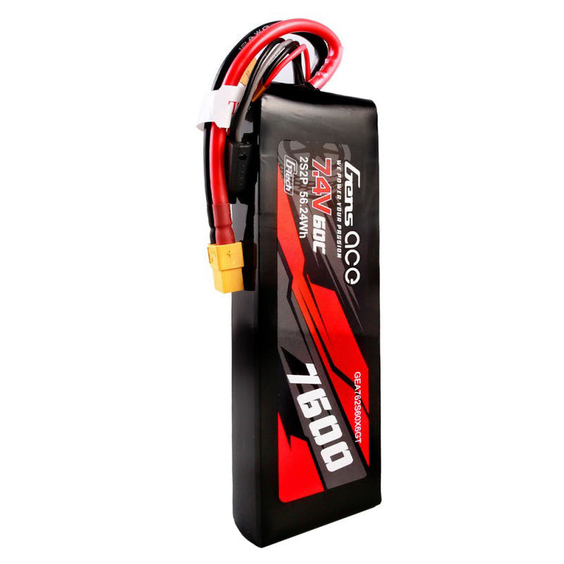 Gens Ace Li-Po G-Tech Car 2S 7.4V 7600mah 60C with XT60 GTC2S7600-60X6