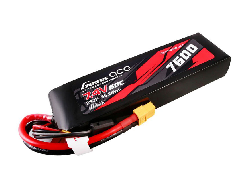 Gens Ace Li-Po G-Tech Car 2S 7.4V 7600mah 60C with XT60 GTC2S7600-60X6