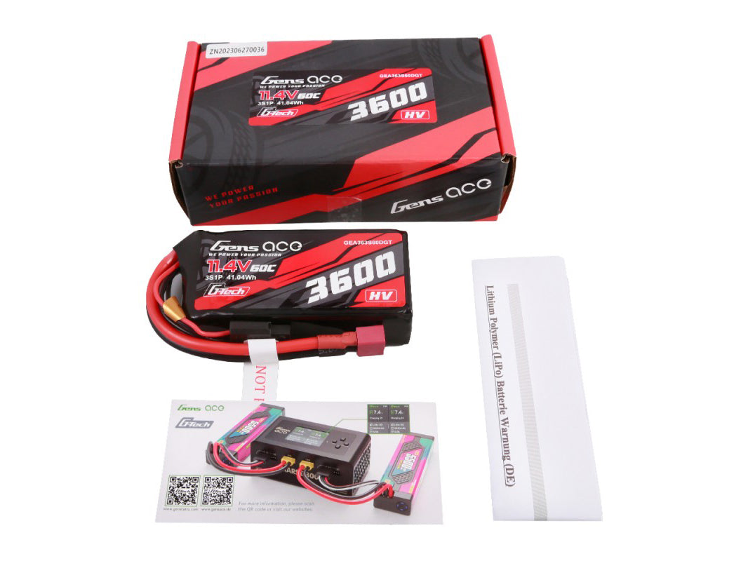 Gens Ace Li-Po Car G-Tech HV 3S 11.4V 3600mAh 60C with T-Type GTC3S3600-60T