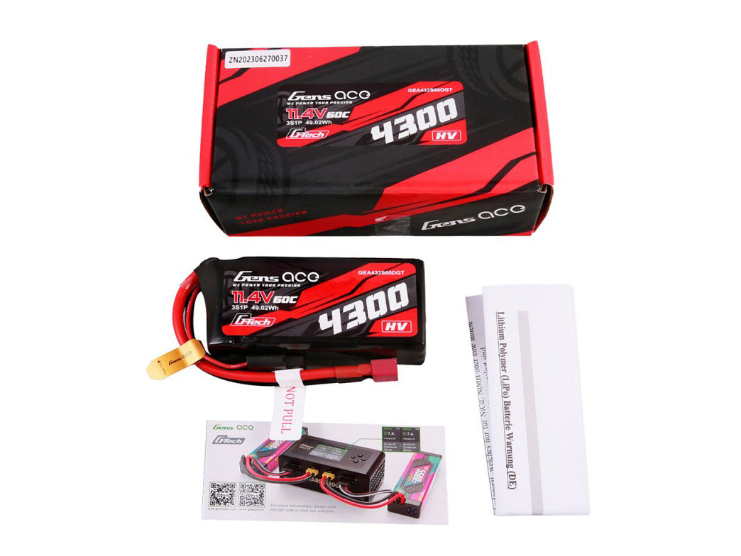 Gens Ace Li-Po Car G-Tech 3S 11.4V 4300mAh 60C with T-Type GTC3S4300-60T