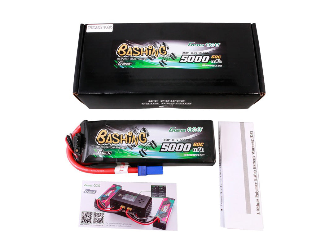 Gens Ace Li-Po Car G-Tech 3S 11.1V 5000mAh 60C Bashing with EC5 GTC3S5000-60E5