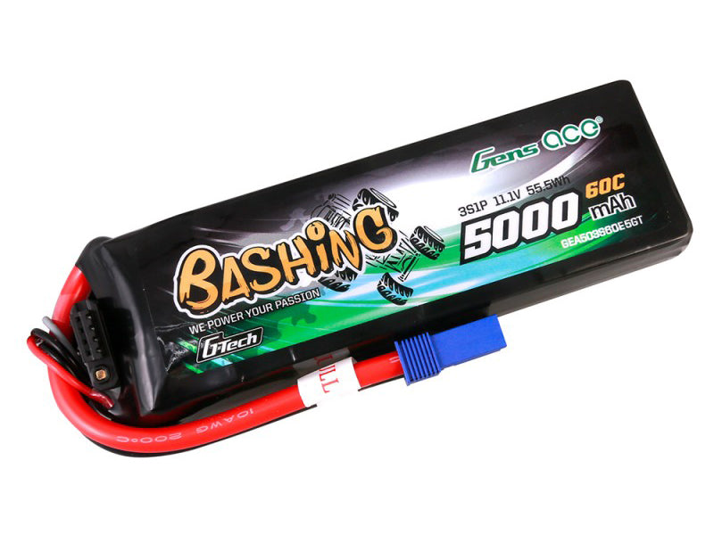 Gens Ace Li-Po Car G-Tech 3S 11.1V 5000mAh 60C Bashing with EC5 GTC3S5000-60E5