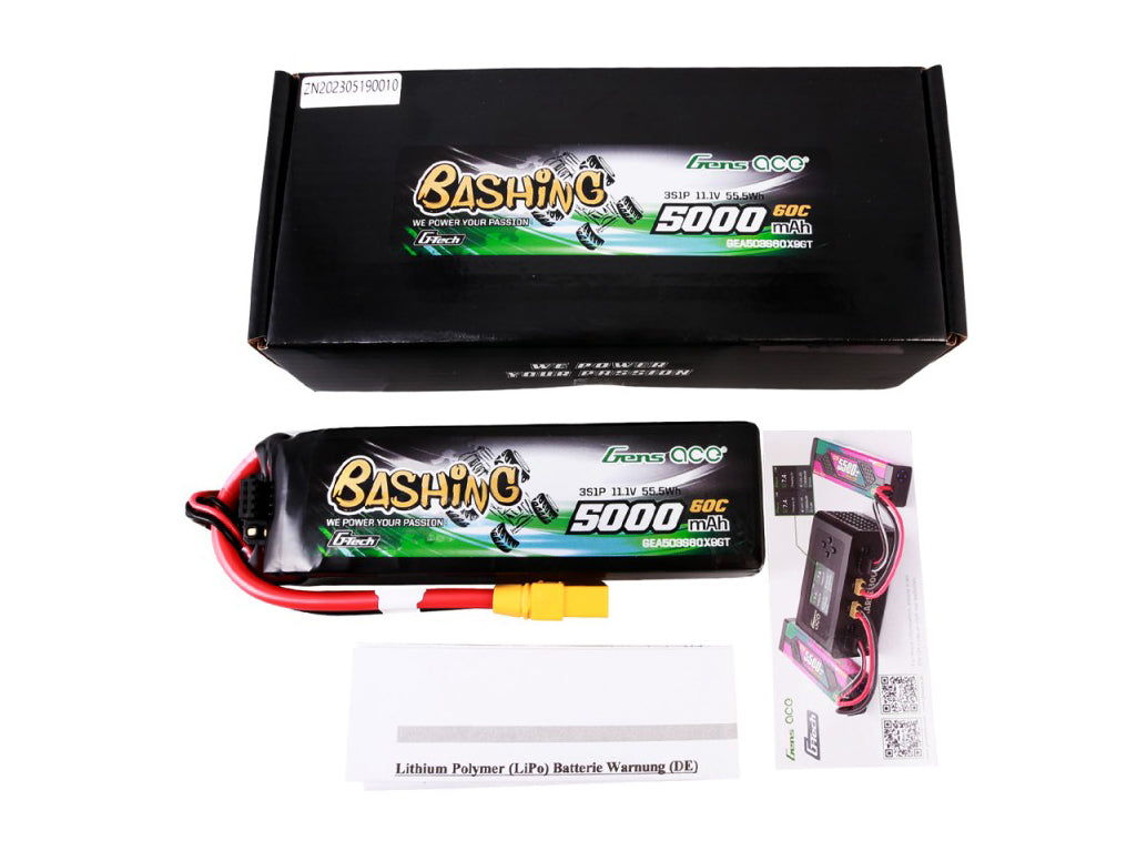 Gens Ace Li-Po Car G-Tech 3S 11.1V 5000mAh 60C Bashing with XT90 GTC3S5000-60X9