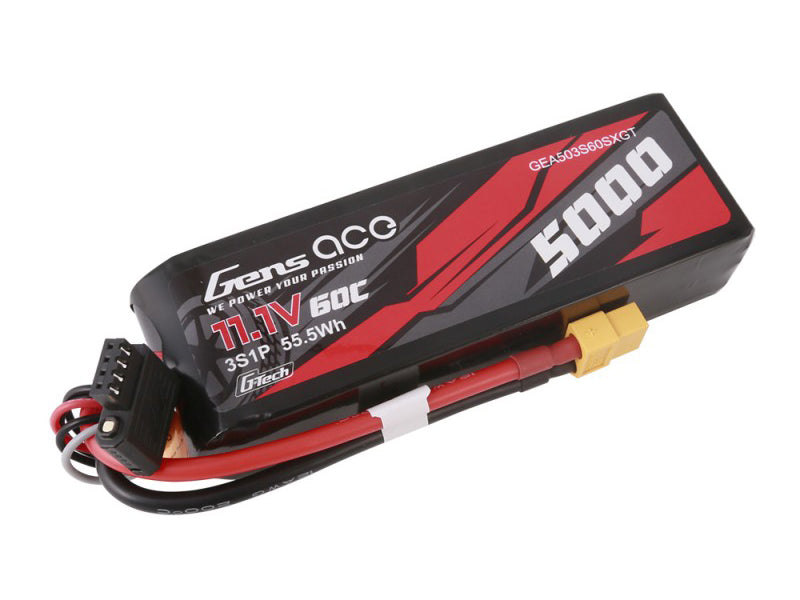 Gens Ace Li-Po Car G-Tech 3S 11.1V 5000mAh 60C with XT60 Short GTC3S5000S-60X6