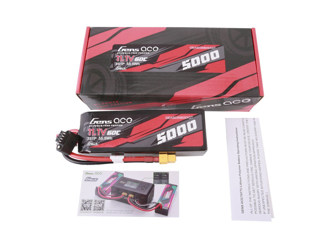 Gens Ace Li-Po Car G-Tech 3S 11.1V 5000mAh 60C with XT60 Short GTC3S5000S-60X6